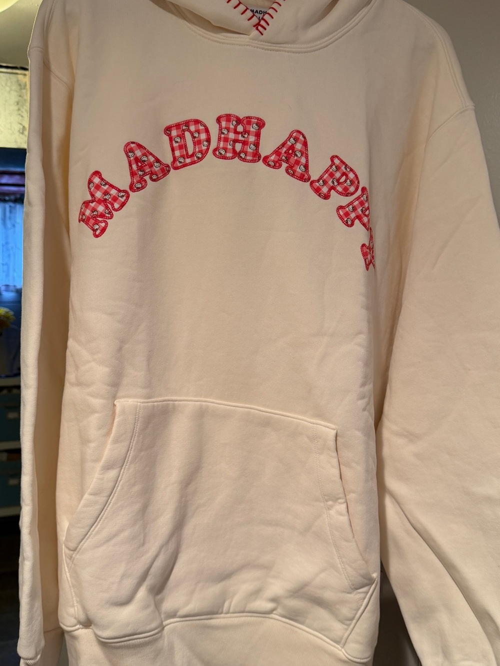Madhappy Cream Hoodie Pajama with Hello Kitty Red Gingham Logo